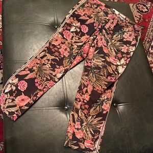Anthropologie Floral Joggers - Black and Pink